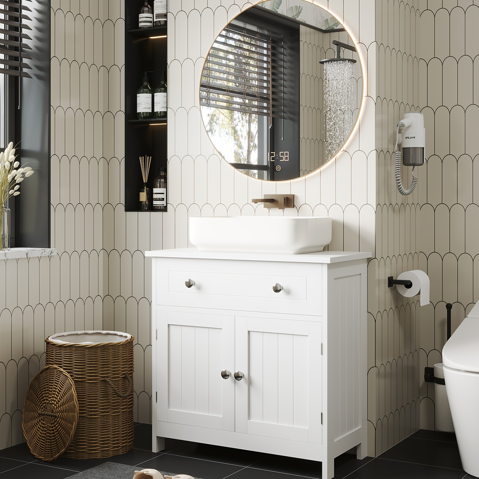Bathroom Vanity Unit, Base Cabinet, Washbasin With Base Cabinet, Bathroom Cabinet With 2 Doors, Bathroom Cabinet, 60 X 30 X 60 Cm