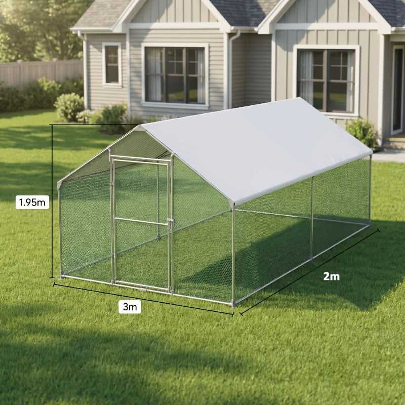 TEMU Chicken Coop Hence 6/12/18/24sqm Duck Coop With Roof Secure Outdoor Easy Assemble Chicken Cage Mental 2m High Metal , Heavy Duty Walk In Poultry
