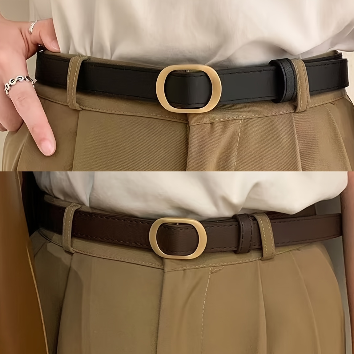 TEMU 2pcs Women's Belts, New Brown And Black Vintage Simple Casual Decorative Belts, , Suitable For Daily Wear, Halloween, Summer, School Fall, And