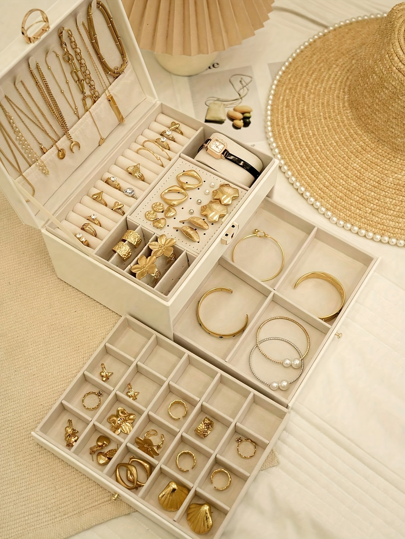 elegant french style jewelry box with key lock large capacity three tier organizer for necklaces earrings rings and bracelets   with drawers ideal for spring summer fall and winter jewelry storage classic jewelry box   jewelry boxes   Product details 2