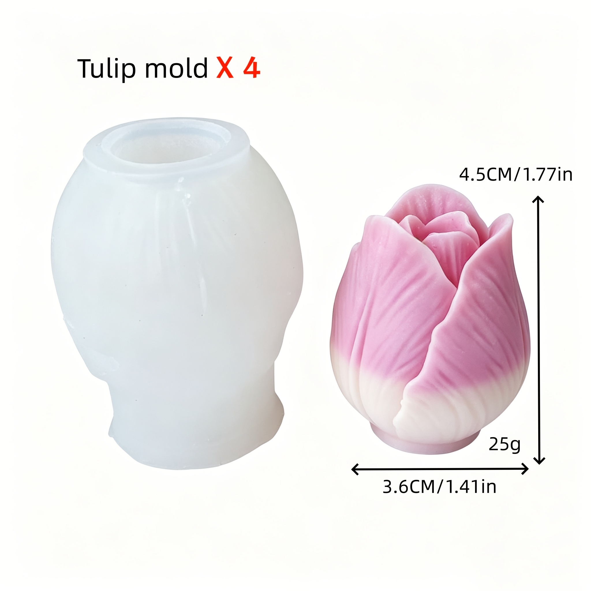 TEMU 4pcs Tulip Shaped Silicone Molds Set, Flexible Flower Moulds For Diy Aromatherapy Candle Gypsum Resin Craft Making, Heat Resistant Molds, Ideal