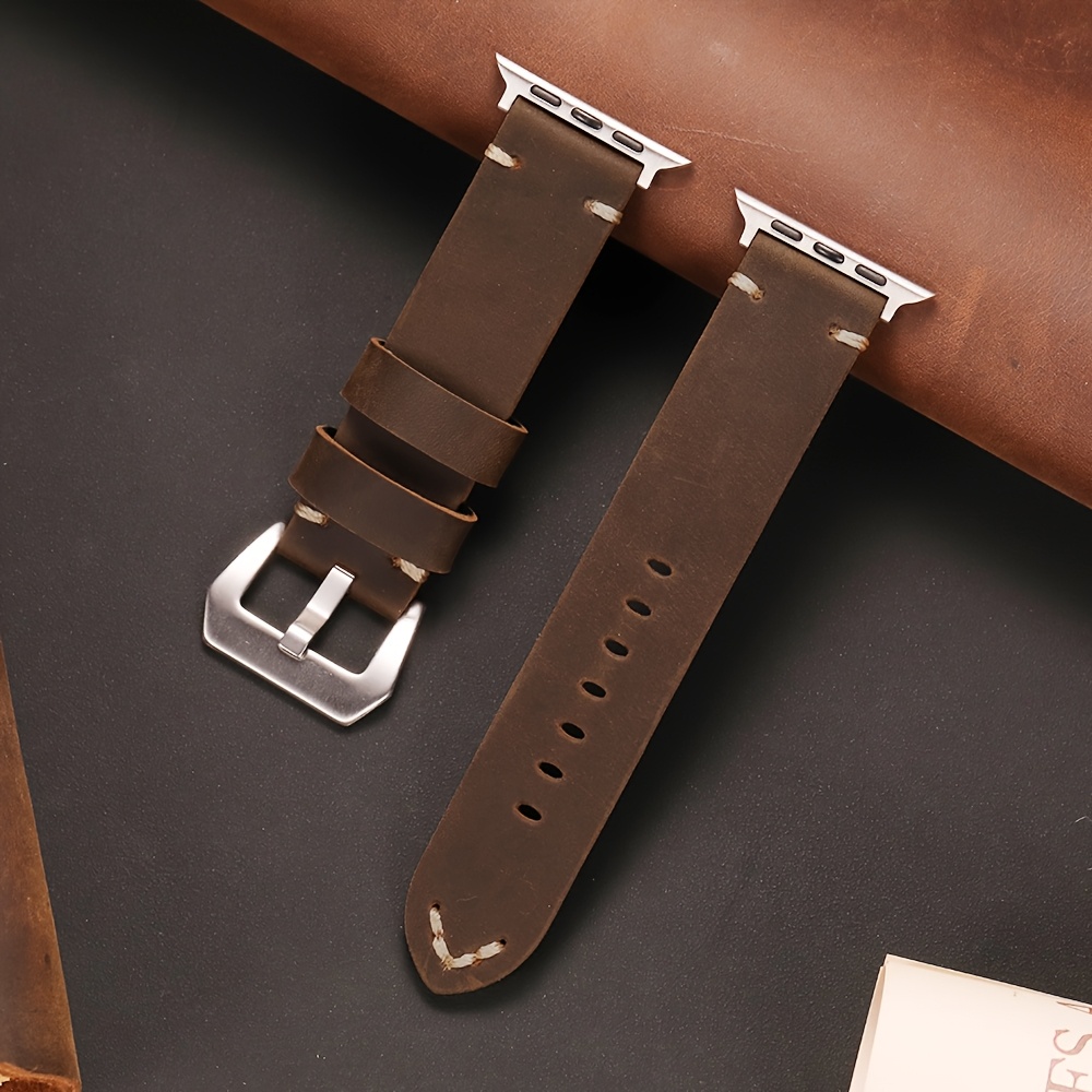 TEMU Retro Vintage Handmade Cowhide Watch Strap Compatible With Watch 38-49mm Men Thickened Watch Band Compatible With Iwatch -11 Ultra Se