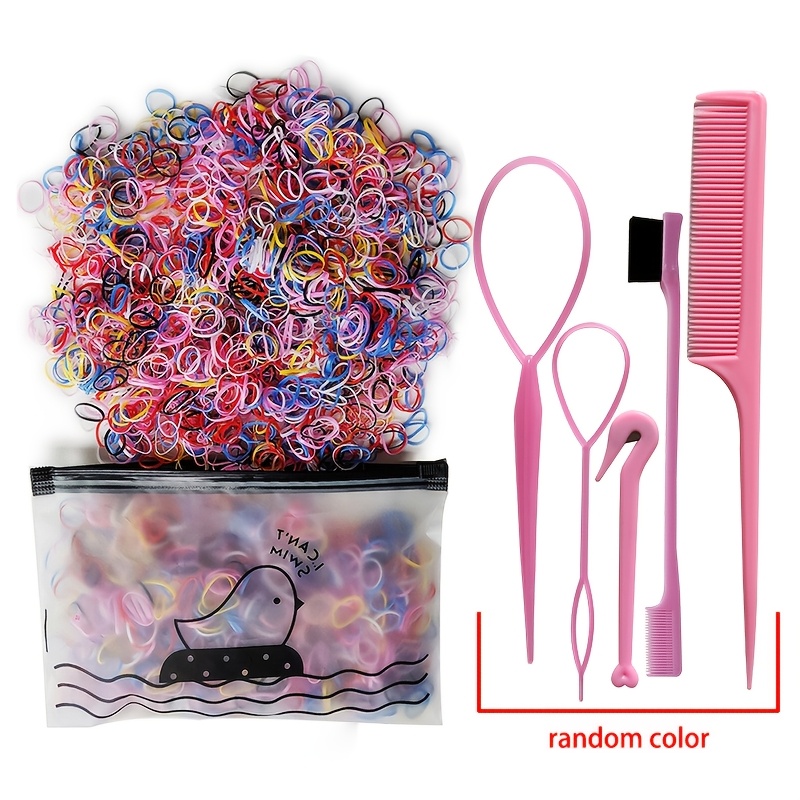 TEMU New 1605pcs Mini Colorful Hair Ties And Comb Hair Accessory Set, Suitable For Travel, Parties, School, Random Color Headwear, Braiding Tool,