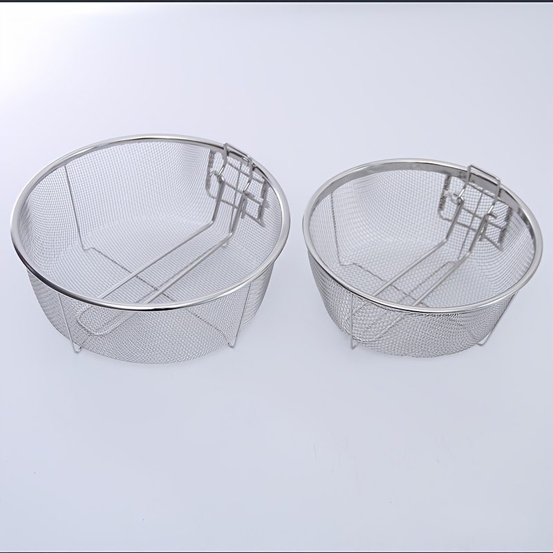 Image of 2pcs Stainless Steel Grill Basket Set, 7.76/9.17 Inches, With Handle For Home Kitchen Use In Frying, Grilling, Sausage Roasting, Potato Chips, Etc. Made Of Stainless Steel For