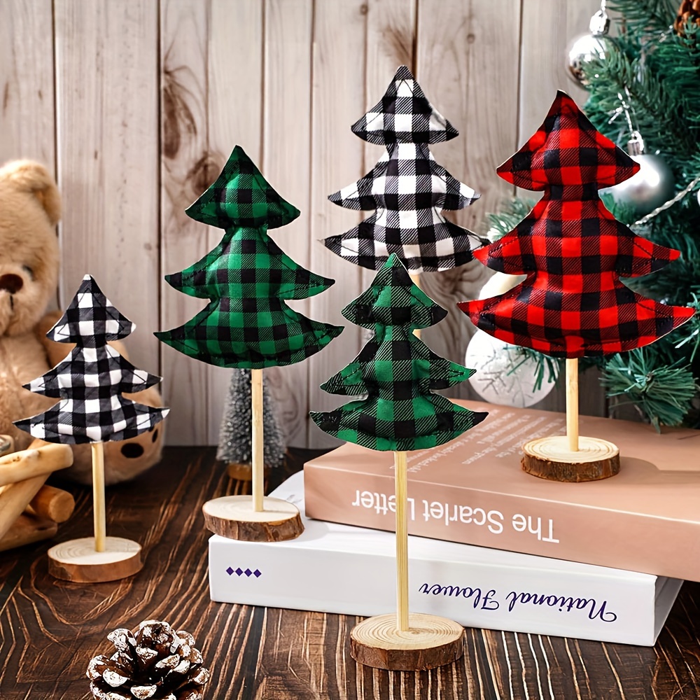 

5pcs Tall Christmas Tree Building Blocks Set Red Black Green Tree Table Centerpiece Signs For Tiered Tray Table Decor