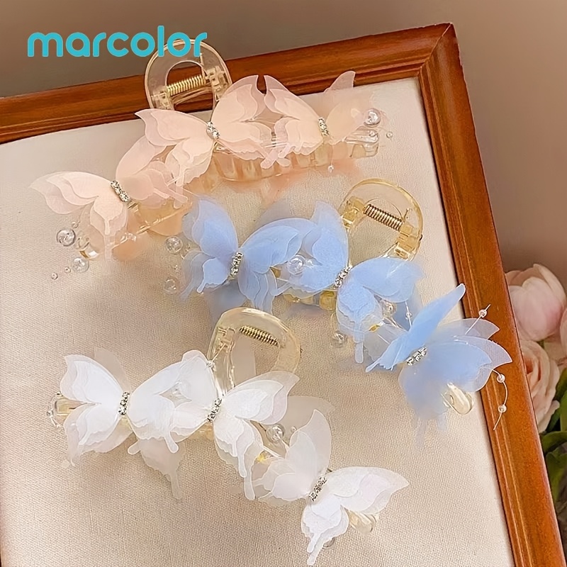 TEMU Marcolor 3pcs Shark Clips Temperament Hair Clips Card Clamps Tight And Non-slip Light Luxury Durable Commuting Travel Gentle Hairstyle Women's