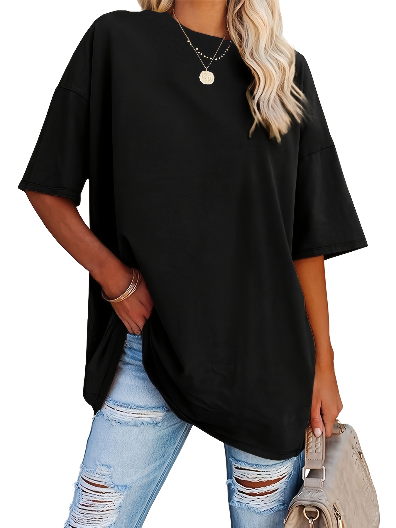 Women's Plus Size Casual Short Sleeve T-Shirt - Vibrant Red Round Neck Loose Fit Tee, Machine Washable All-Season Comfort Top for Casual Attire, Ladies T Shirts, Soft Fabric Tee