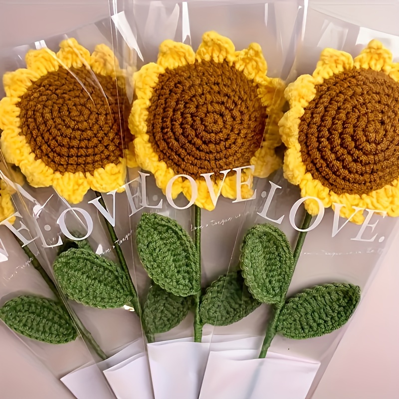 

Handmade Crochet Sunflower Bouquet - Woolen Yarn Knitted Flowers, Perfect For Graduation, Home Decor, And Festive Arrangements (available In 1/3 Pcs)