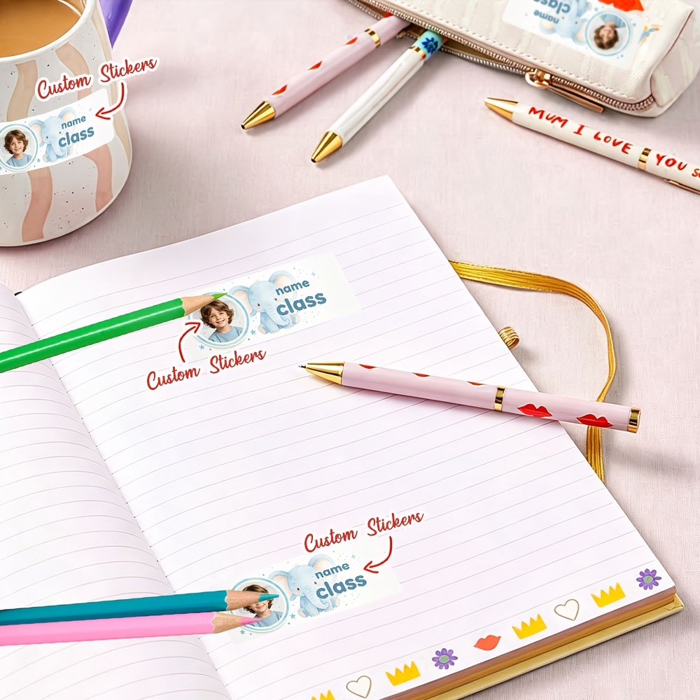 45/90pcs Personalized Watercolor Elephant Name Stickers