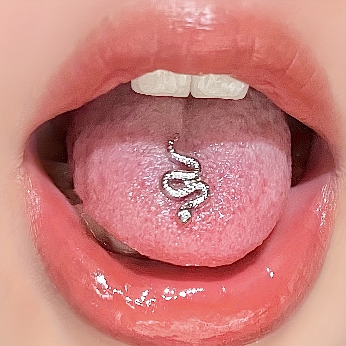 Image of 1pc Snake Shaped Personalized Perforated Nails, Body Perforated Snake Shaped Design Tongue Nails, Iron Barbell/copper Pendant Tongue Perforated Jewelry, Punk Style Male And Female Body Perforations