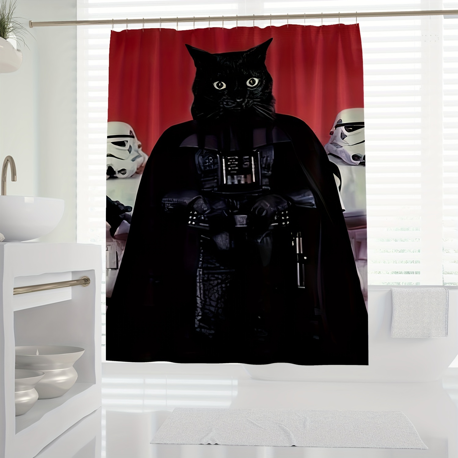 

1pc Parody Black Warrior Cat Shower Curtain, Fun Art Spoof, Bathroom Digital Print Curtain, Waterproof, Mold Resistant, 70.87inx70.87in/78.7in*70.87in