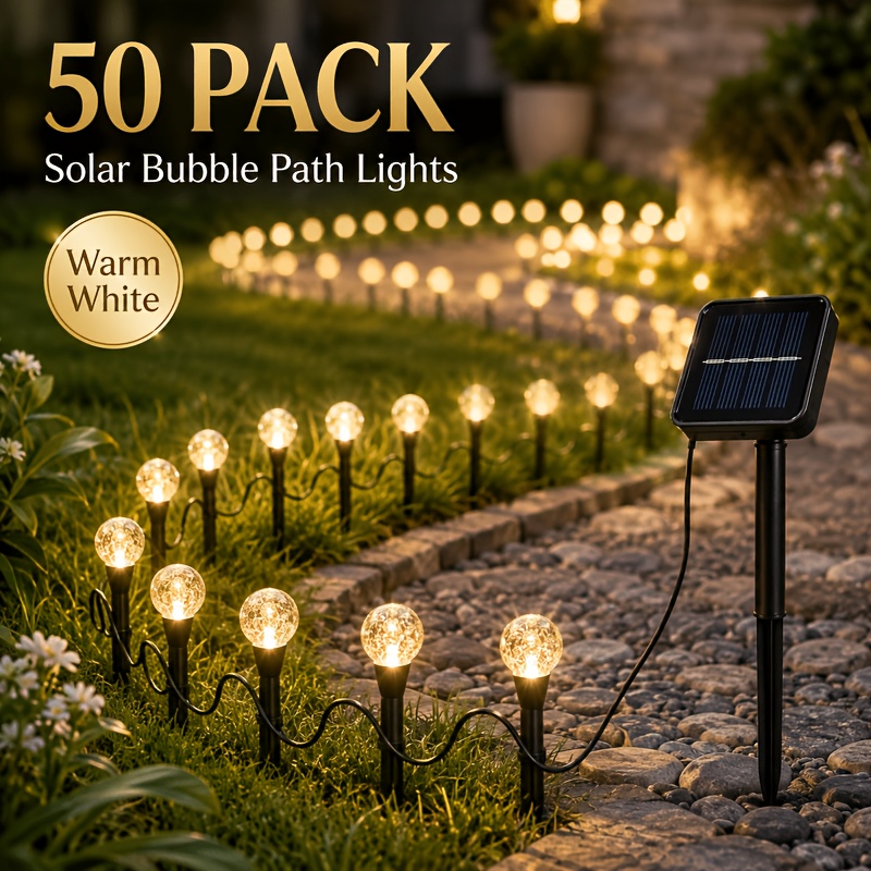 TEMU 50 Pack Beautiful Lights, Yard Pathway Lights, Solar Garden Lights, Outdoor Holiday Lights, Ip54 Dustproof &, 8 Lighting , Warm White, , Perfect