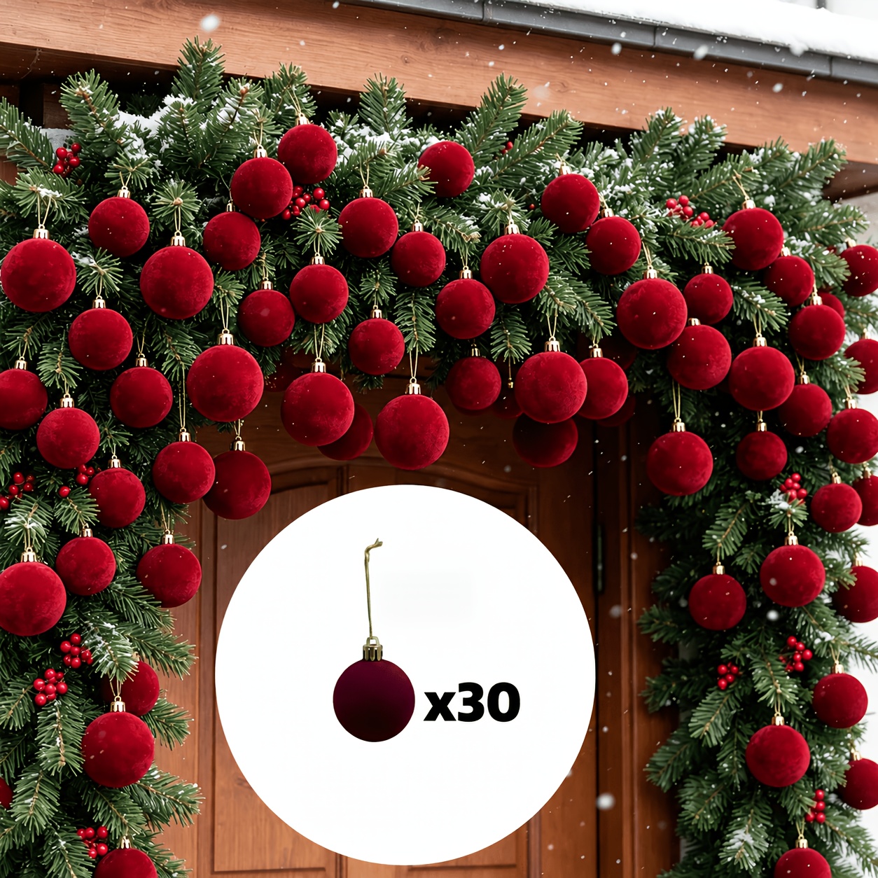 TEMU 30pcs Burgundy Velvet Christmas Balls - Home Decor Tree Ornaments, Perfect For Halloween, Thanksgiving, Birthdays, And Weddings, Durable Plastic