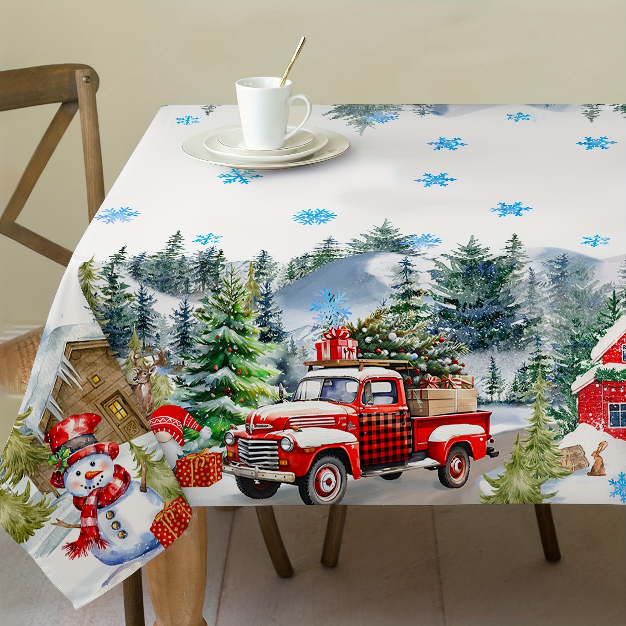 

Christmas Tablecloth, Of Christmas Snowman Elk And , Polyester , Matching, 60x84in Tablecloth, Suitable For , , Decoration