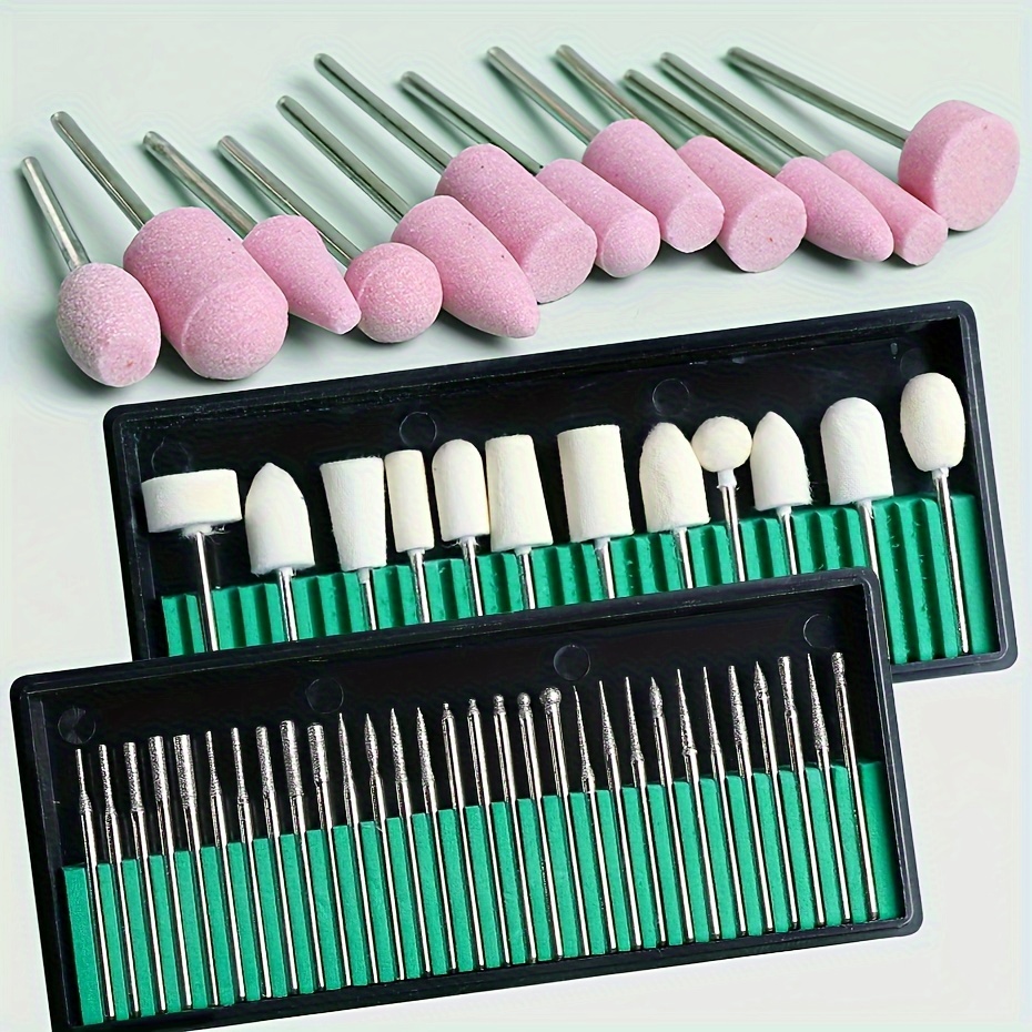 

Nail Drill Bit Set, Manicure And Pedicure Rotary Burr Kit With Quartz, And Wool Grinding Heads For Nail Machine, Delicate Nail Salon Tools