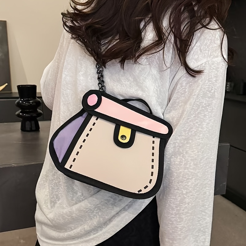 Borsa a tracolla creativa bidimensionale con effetto fumetto, colori a contrasto, piccola borsa a tracolla portatile per uso quotidiano_voghion.com