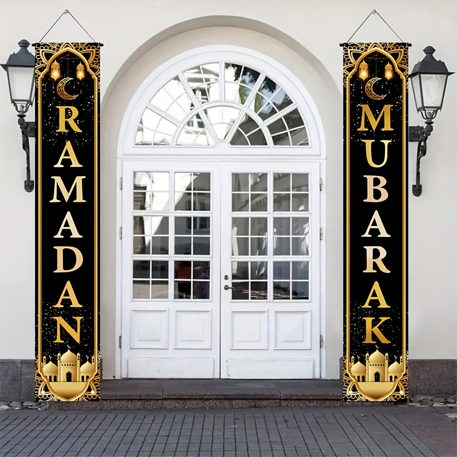 

1 Pair Ramadan Door Hanging Banners - Polyester Entryway Decor With , Indoor/outdoor Garden Yard Porch Decoration For Eid Al-fitr, Spring Holiday Seasonal Party Decor