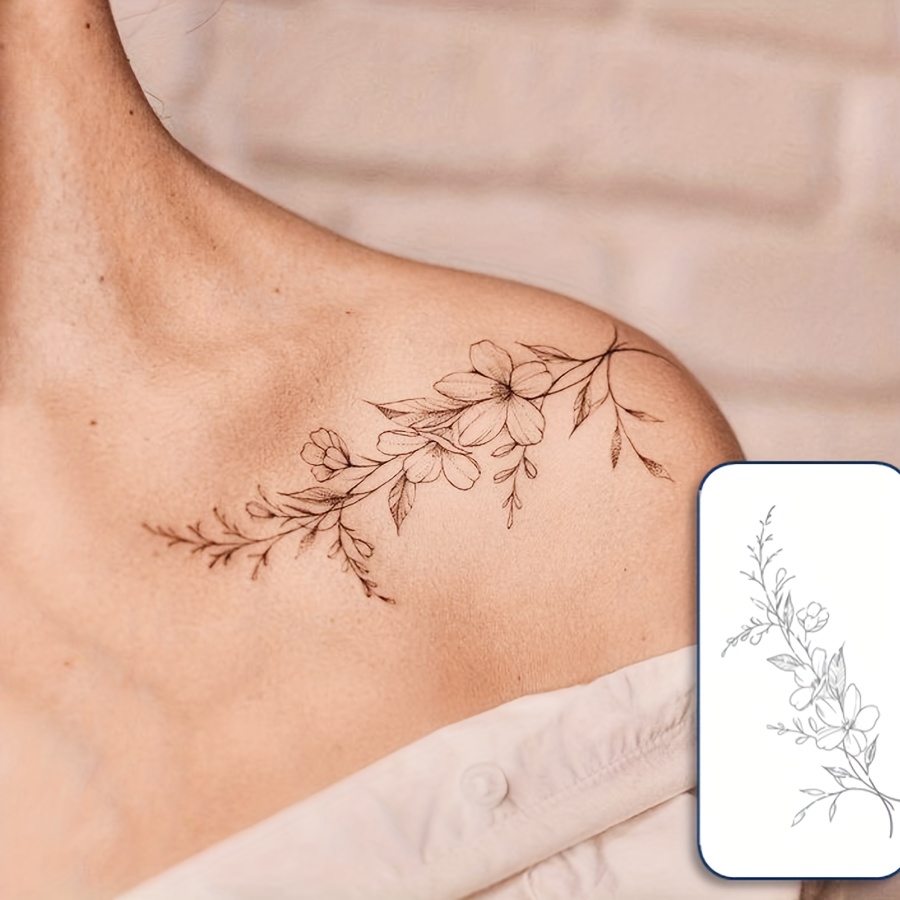 Image of Flowers Technology Tattoos, Semi-permanent Tattoos, Temporary Tattoos, Long Lasting, Women Cute Bracelet Fake Tattoos, Water-resistant, Authentic Tattoo Look, Plant-based, Present C018