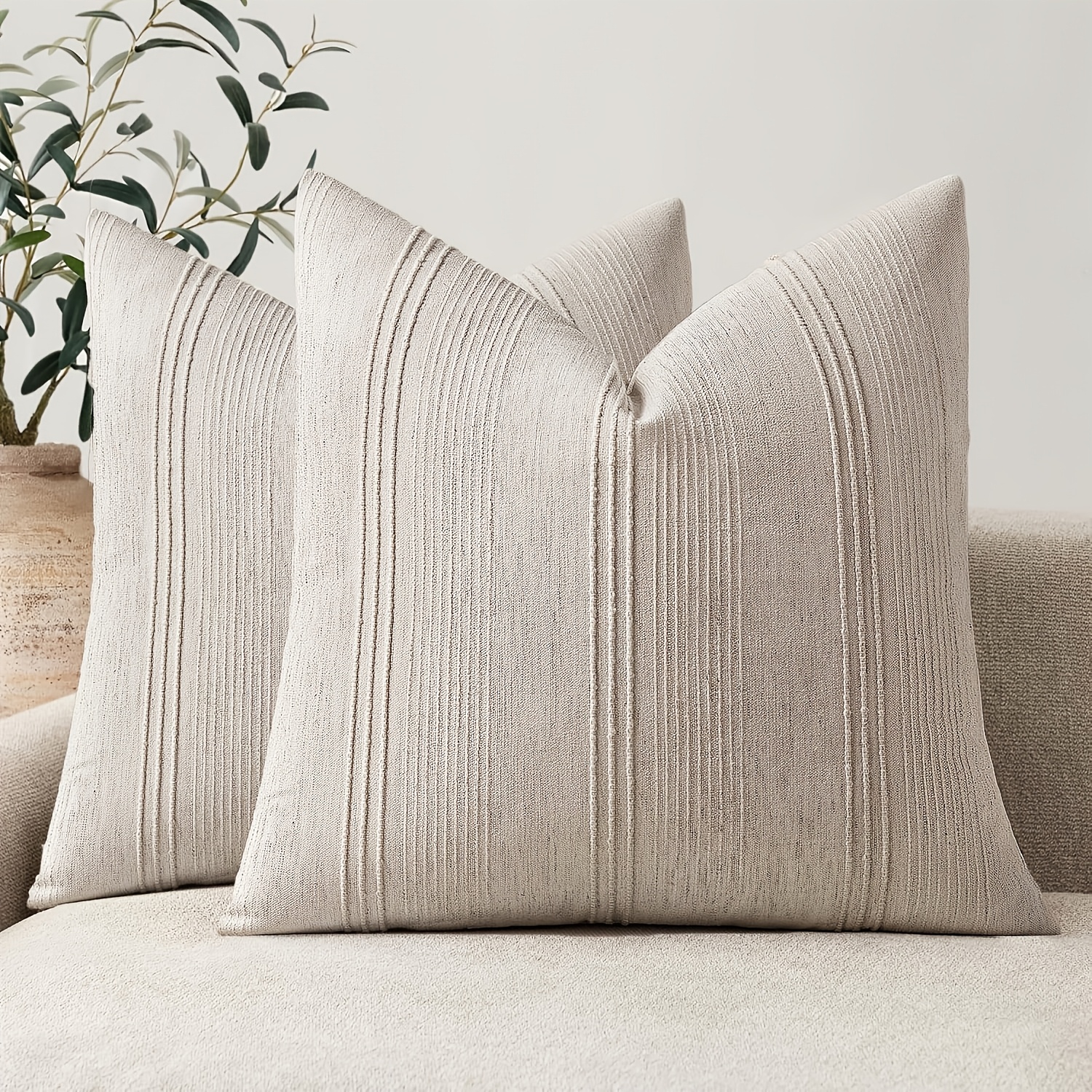 TEMU Bocwre Vintage Striped Throw Pillow Covers Set Of 2, 18x18 Inch Textured Decorative Cushion Cases, Bedside Cushion Covers, Durable & Machine