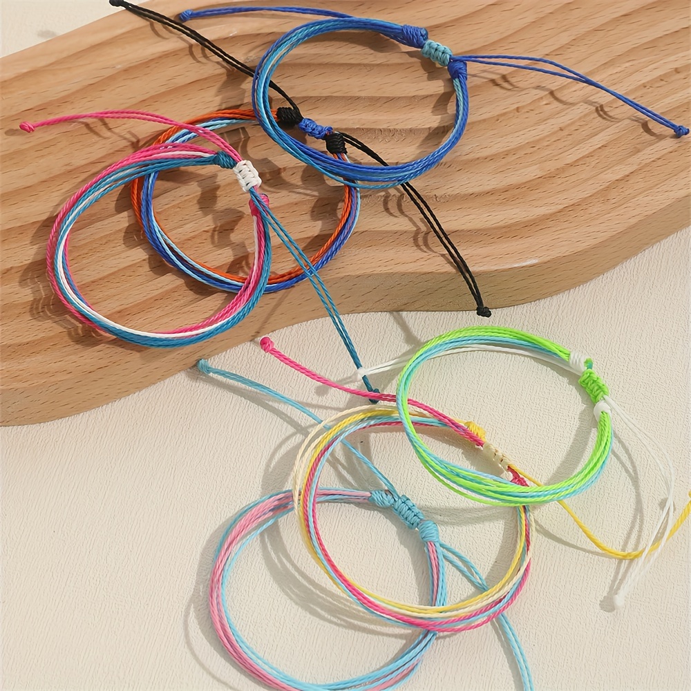 6 Pack Bohemian Waterproof Adjustable Pull String Bracelets
