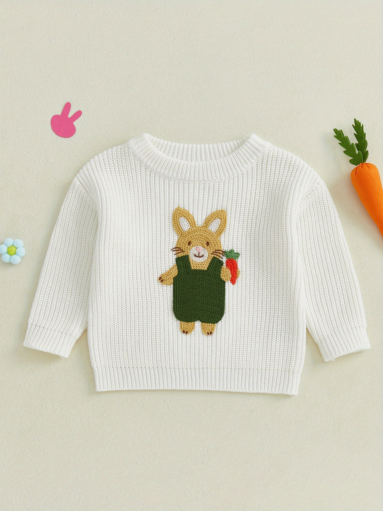 Easter Toddler Baby Girl Outfit Rabbit Carrot Embroidery Sweater