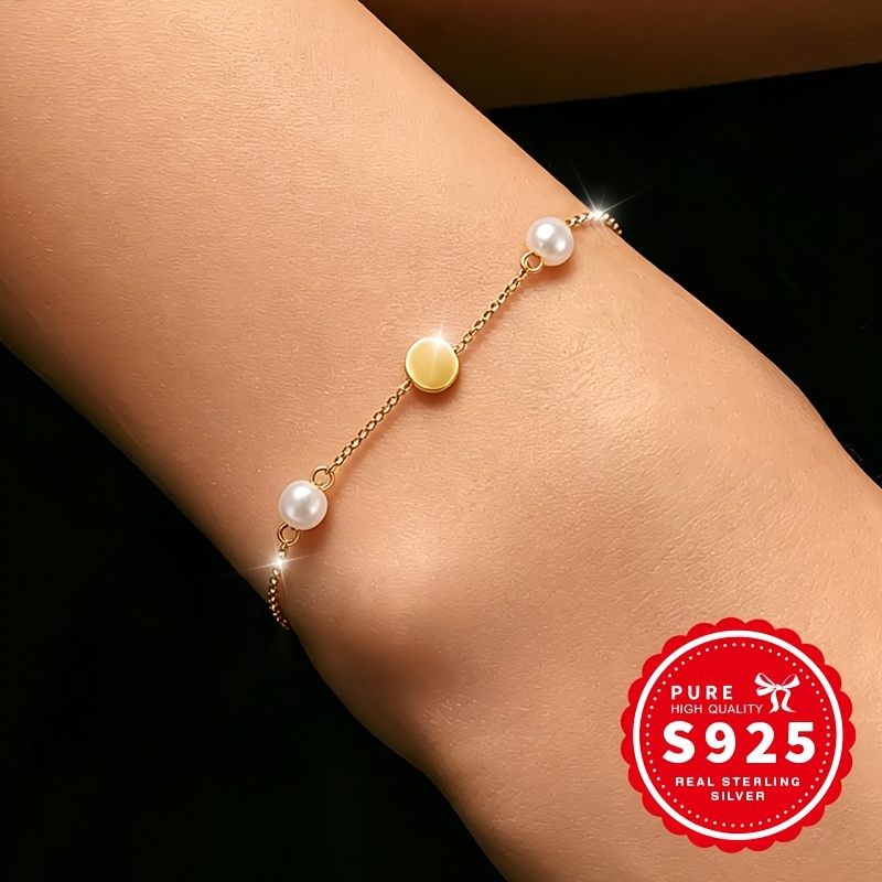Women's S925 Silver Round Bead and Disc Bracelet