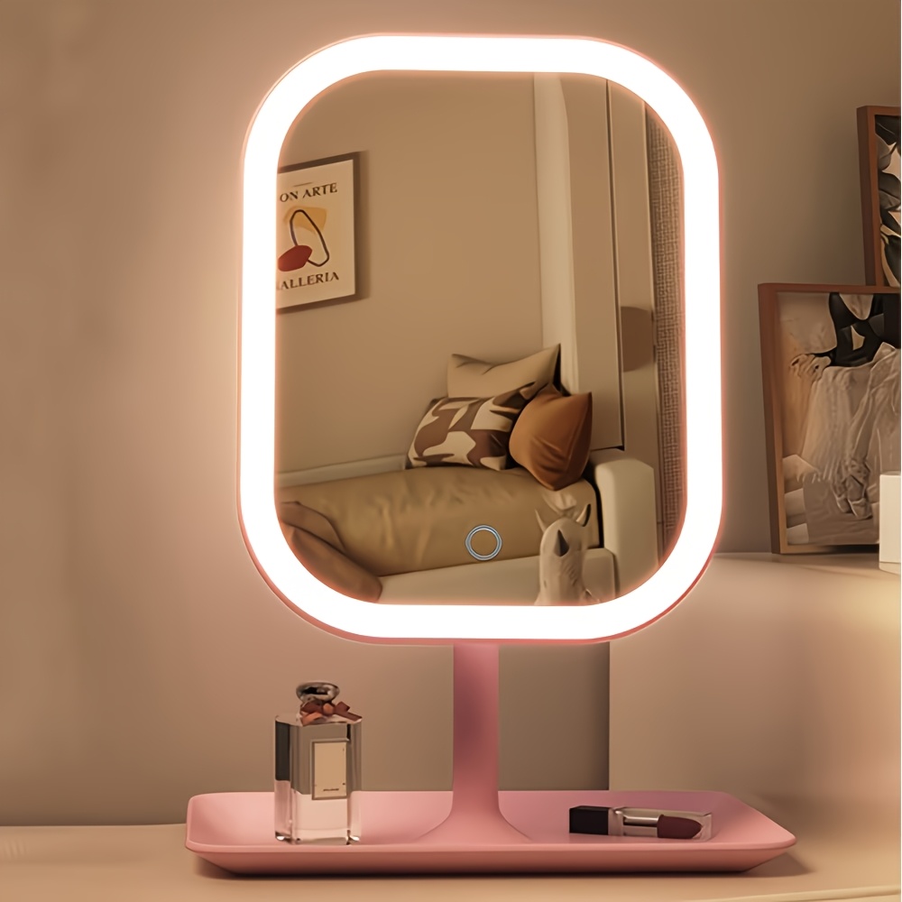LED Makeup Mirror, Lighted Vanity Mirror with 3 Lighting Modes, Touch Control, Portable Stand and Foldable Compact Mirror, Lighted Dressing Table, Rechargeable Battery, Portable LED Makeup Mirror, Christmas Gift for Women