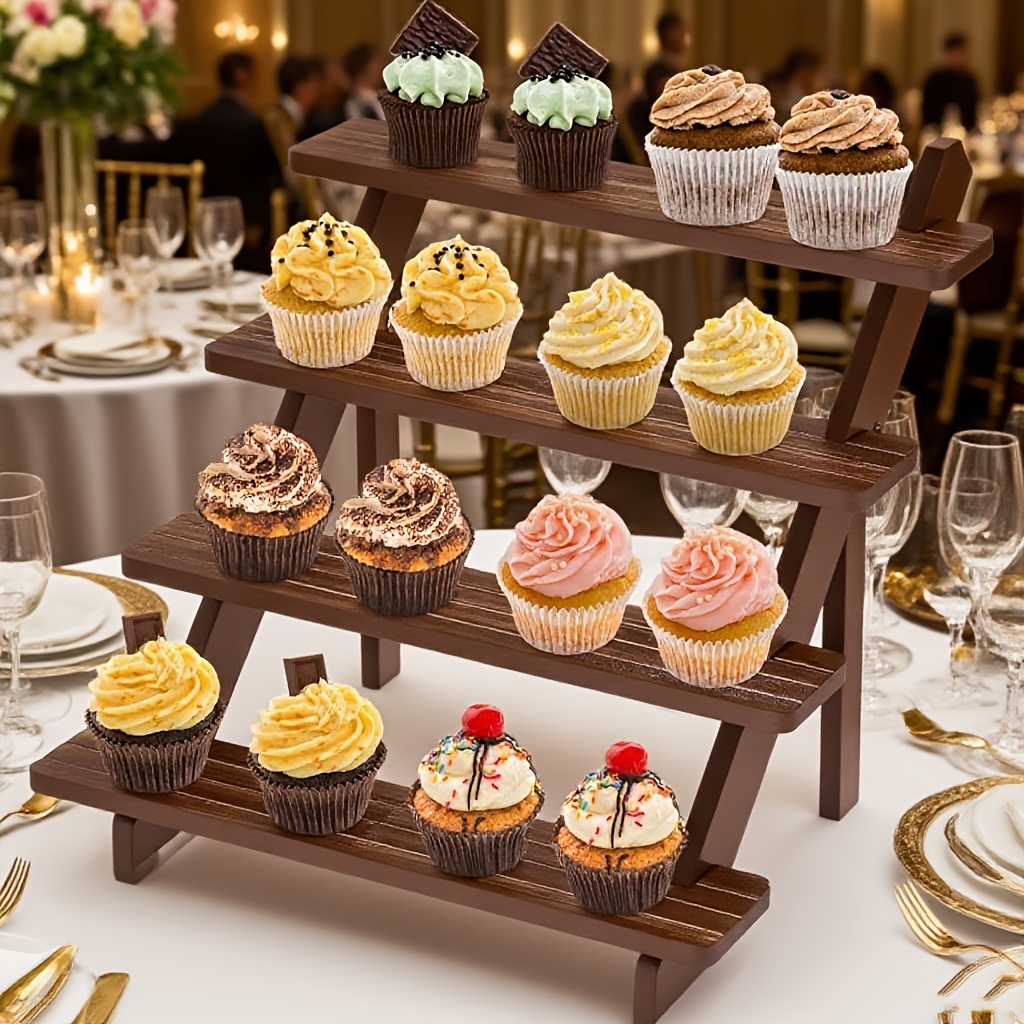 TEMU 4 Layers Wooden Cake Display Rack, Stepped Cupcake Rack, Storage Rack, Doll Card Storage Rack, Jewelry Stall Display Rack, Suitable For Home,