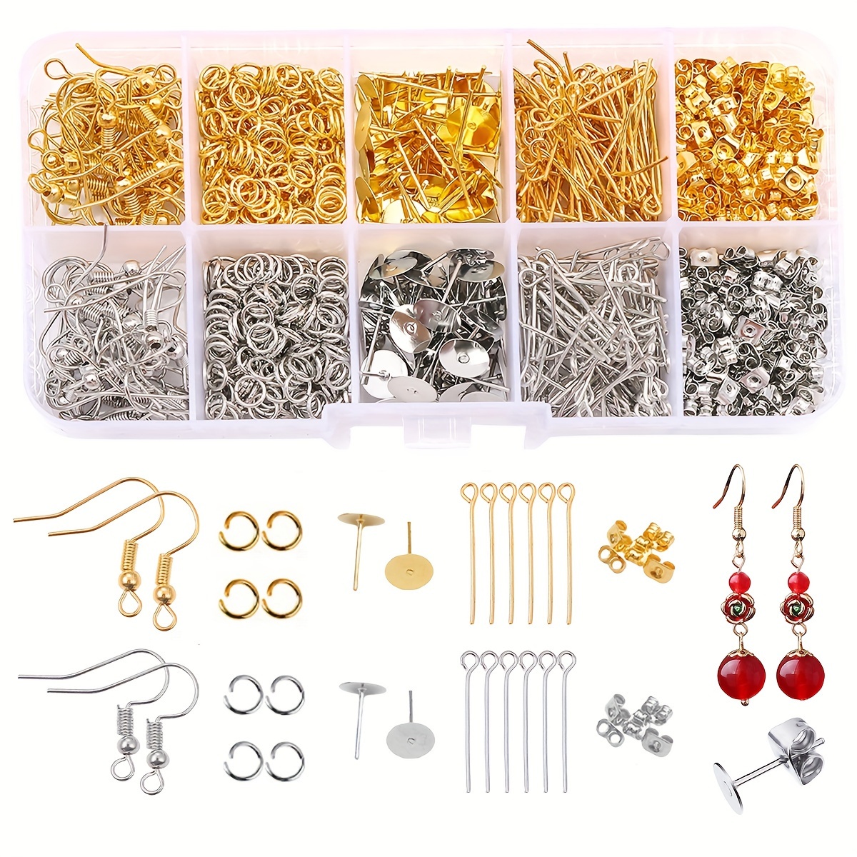 

1060pcs Earring Post Kit - Includes Earring Hooks, Butterfly And Rubber Earring Backs - For Making Supplies Accessories