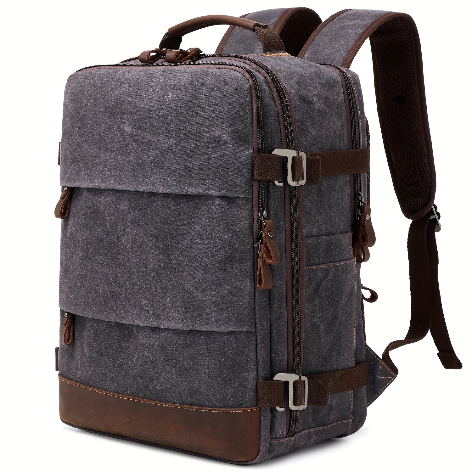 

Men's Business Backpack, Waterproof High-tech Backpack Travel Laptop Backpack Fits 17.3-inch Laptop Oil-waxed Canvas Crazy Horse Cowhide Leather