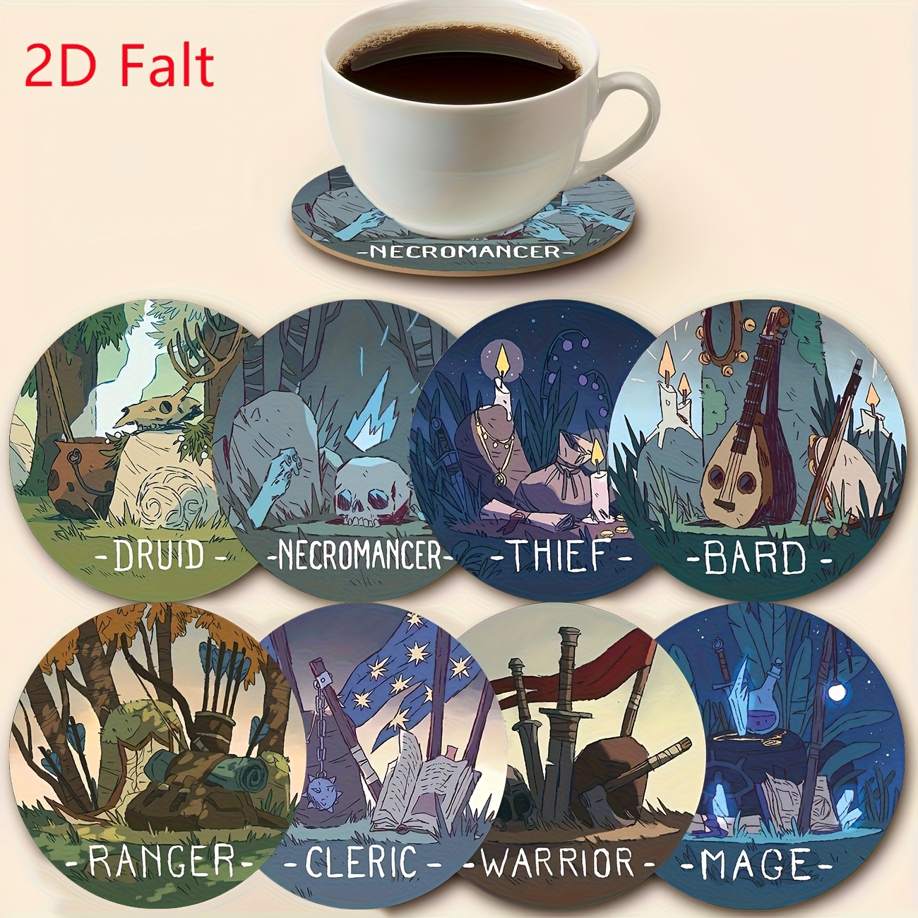 TEMU Lot de 8 Sous-verres en Bois à Thème de Jeu 2D - Lavables à , Résistants à la Chaleur avec Design Antidérapant pour Boissons - Idéal pour
