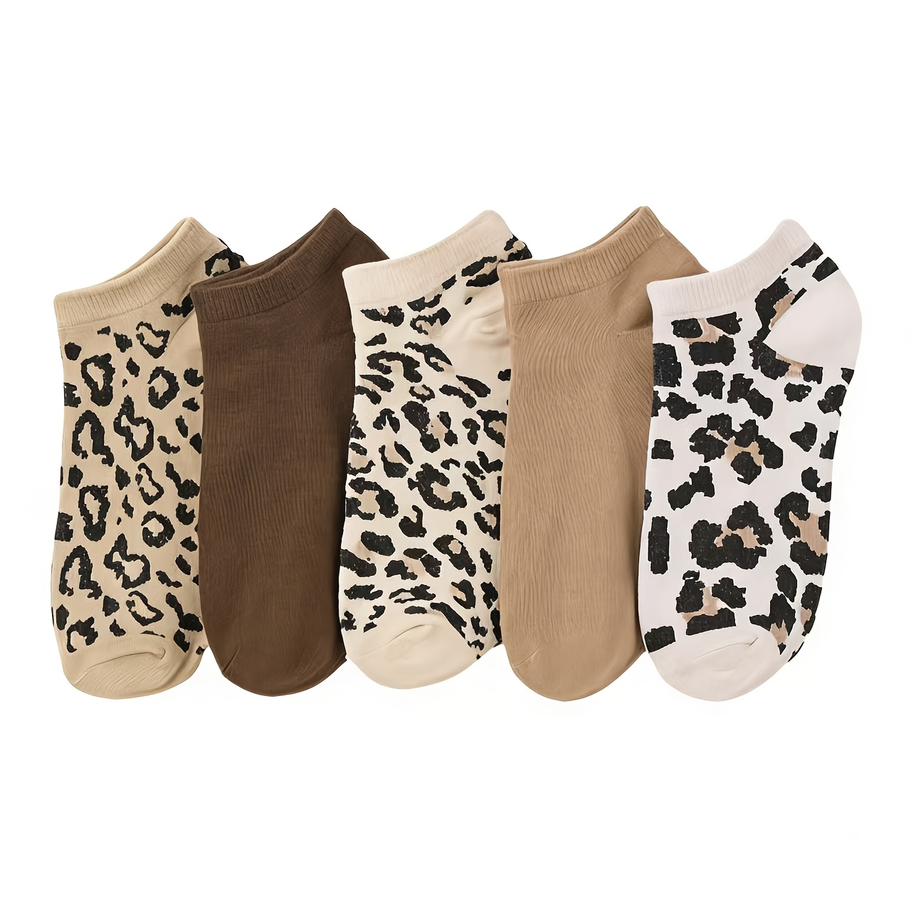 E-shop 5 Paar Knöchelsocken mit Leopardenmuster einfarbige vielseitige Socken, weiche bequeme Alltagssocken