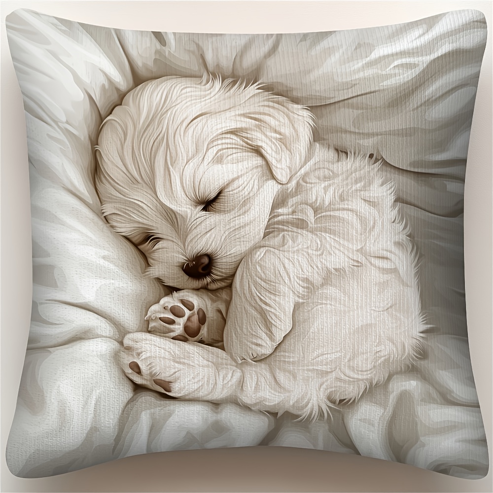 TEMU 1 Vintage Maltese Puppy Pillowcase, Double-sided Polyester, Machine Washable, Zipper Closure, Decorative Cushion Cover Suitable For Room Types,