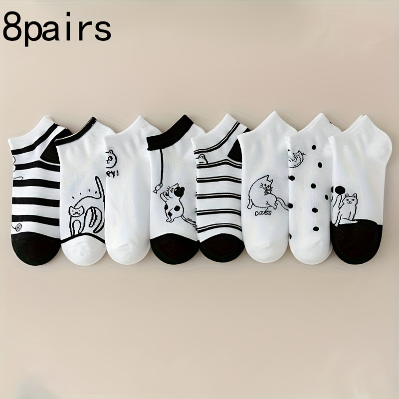 Image of 8 Pairs/16 Pairs Of Cartoon Cat And Dog Socks For And, Breathable And Comfortable For Casual Wear, With Stylish Outfits When Going Out