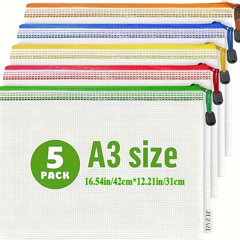 

5pcs/8pcs A3 Pvc Art Storage Bags With Zipper - Waterproof, Multicolor, Non-electric, Extra Large Organizer For Documents And Drawings