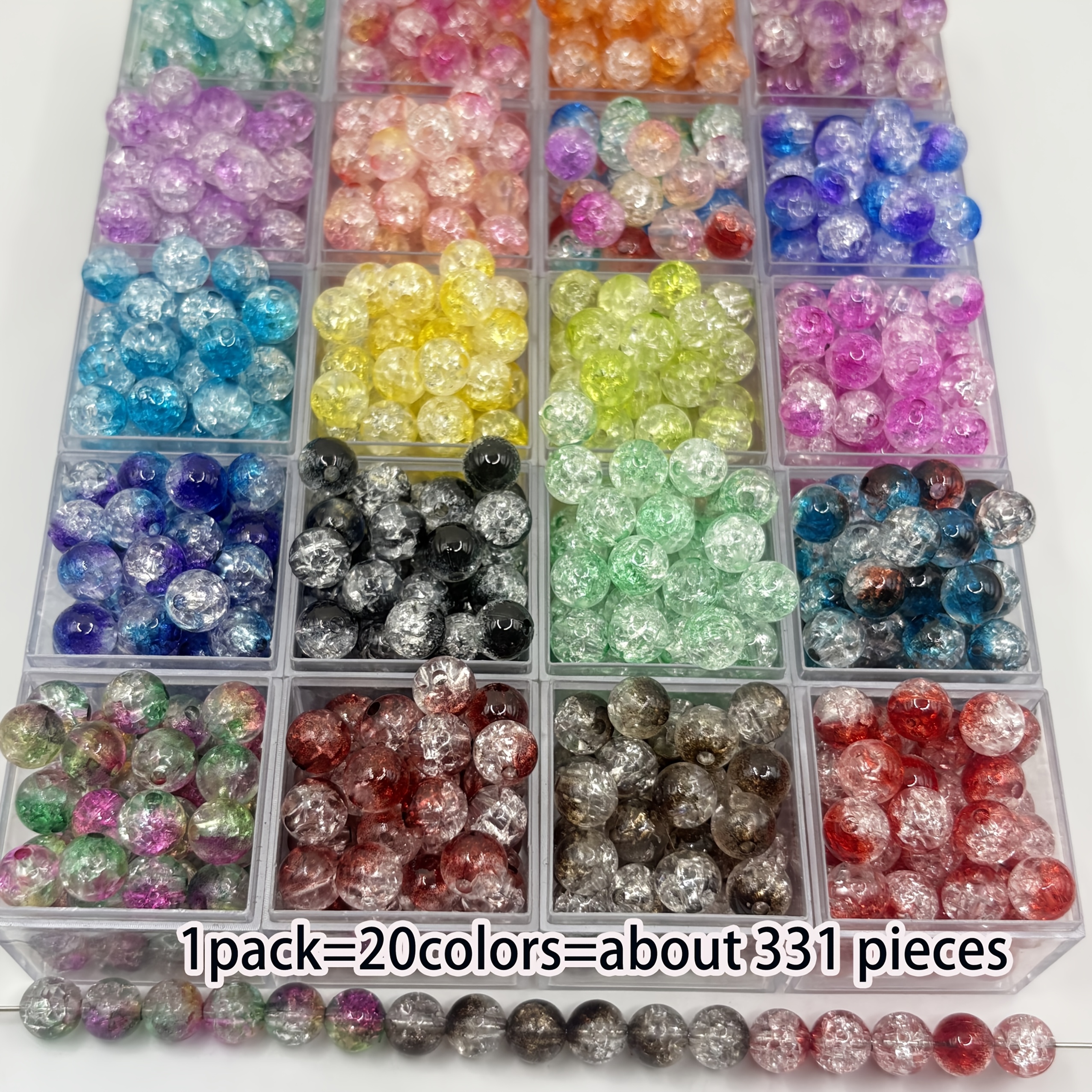 TEMU 331pcs Of 8mm Beads In 20 Colors With A Gradient Crackle End - Colorful Round Beads Suitable For Making Bracelets, Necklaces, And Earrings - The