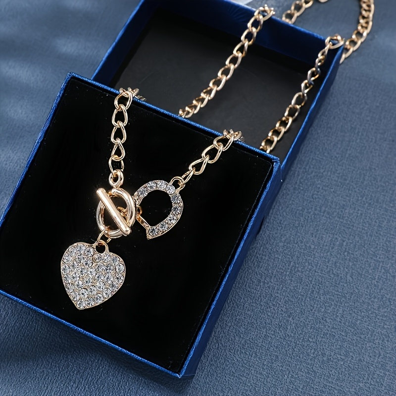 Image of 1pc Fashion Trendy Accessory Ins Trendy Rhinestone Heart Necklace