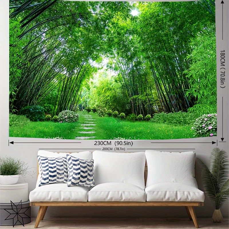 TEMU 1pc Green Bamboo Forest Tapestry, Polyester Tapestry, Wall Hanging For Living Room Bedroom Office, Home Decor Room Decor Party Decor, With Free Installation Package