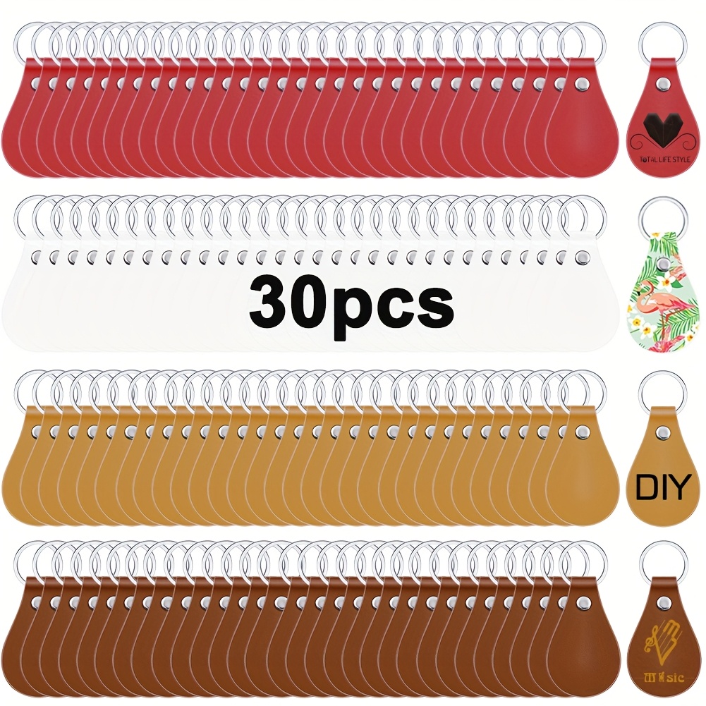 

Kit de 30 Porte-clés en Cuir pour Artisanat DIY, Porte-clés en Cuir PU à Graver avec Rivets et Anneaux pour la Fabrication de Porte-clés par Laser