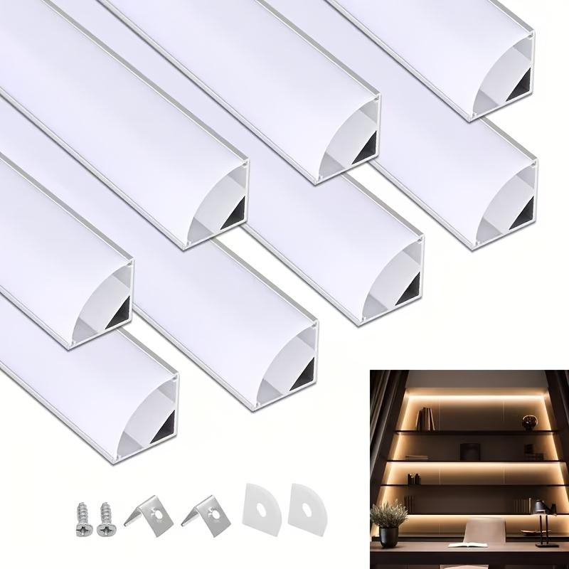 TEMU Set da 8 pezzi di guide luminose a V da 0,5 m, luce in metallo con coperture diffusori, accessori di montaggio, nessun alimentatore esterno