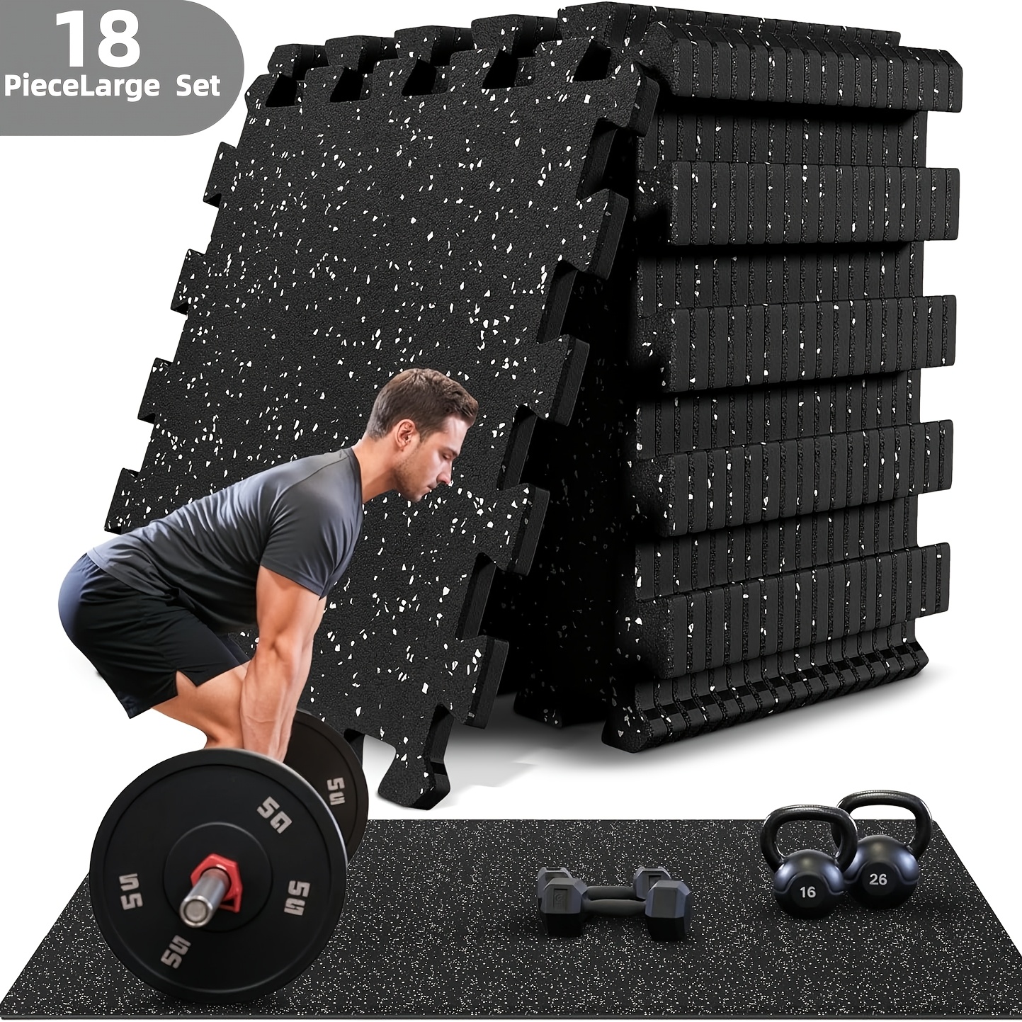Temu 18pcs non slip exercise mat set rubber gym tiles