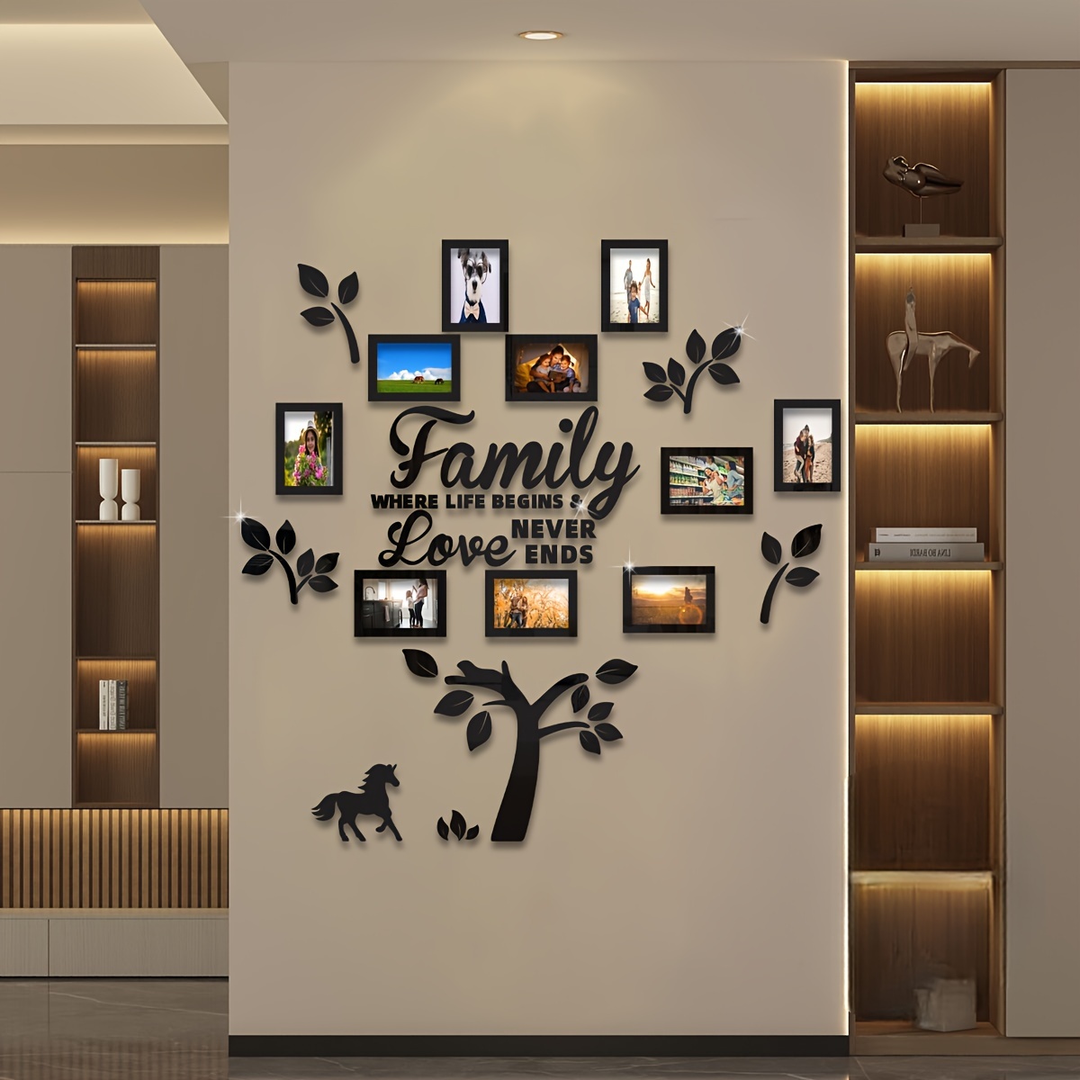 

1pc 3d Acrylic Self-adhesive Family Photo Frame Decoration Tree Diy Frame Collage Wall Tree Decoration Sticker Simple And For Living Room Hallway Sofa Wall Decoration Sticker Golden Silvery Black