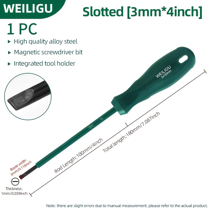 TEMU 1pc Weiligu 4-inch Long Magnetic Screwdriver, 3mm 4mm 5mm 6mm Flat And Phillips Head, Multiple Models Available, Non-slip Handle With Coated