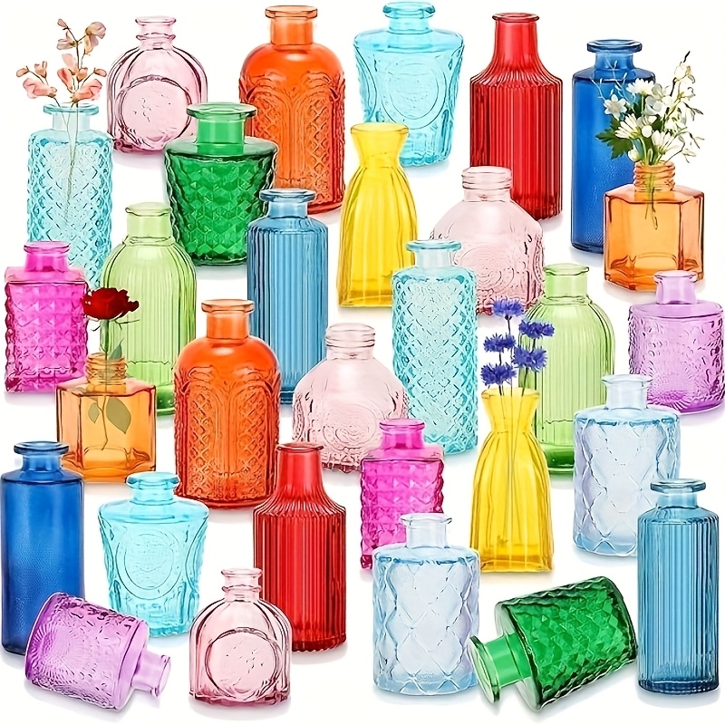 Image of 30pcs Colorful Glass Vase Set Small Cute Glass Vase Ornaments Country Decorative Glass Vase Suitable For Wedding And Party Table Center Decoration And Home Decoration