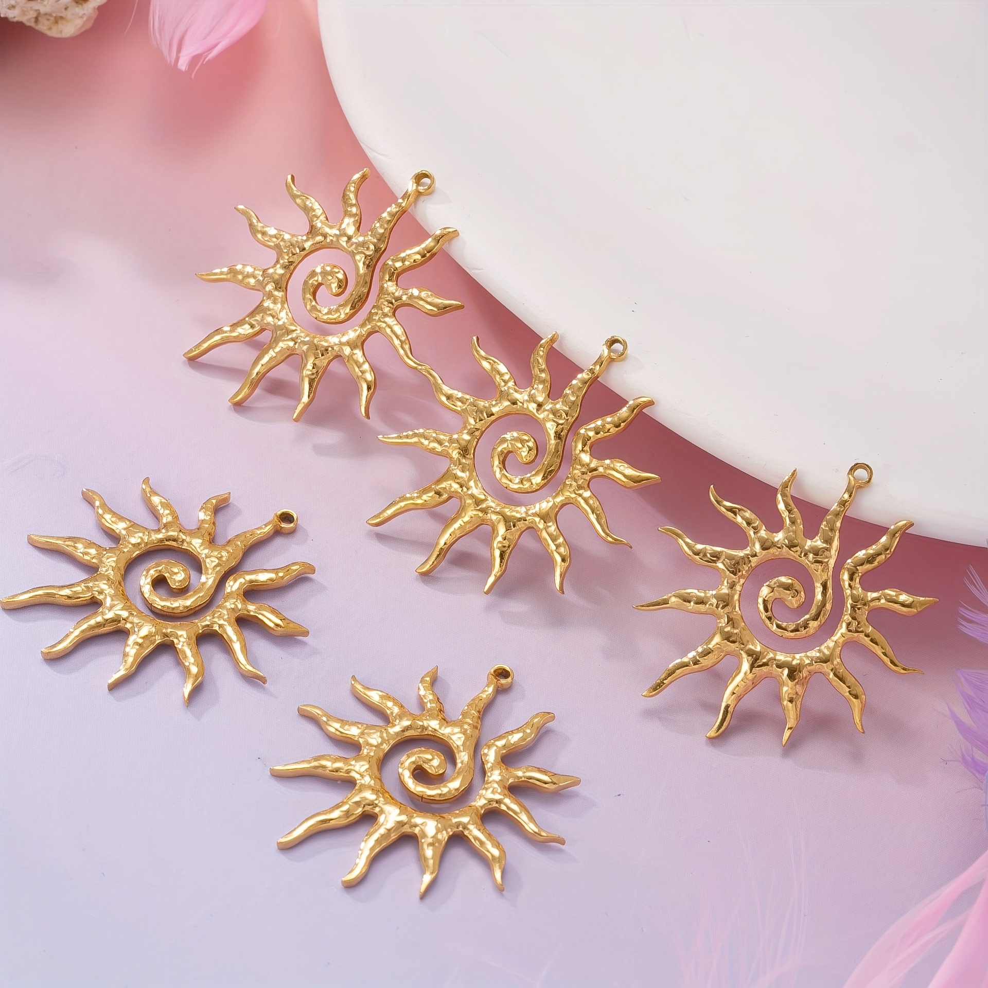 TEMU 5 Pendentifs Soleil en Acier Inoxydable - Design Spirale Ouverte Vintage Élégant, Idéal pour la Création de , Boucles d'Oreilles et Bracelets -