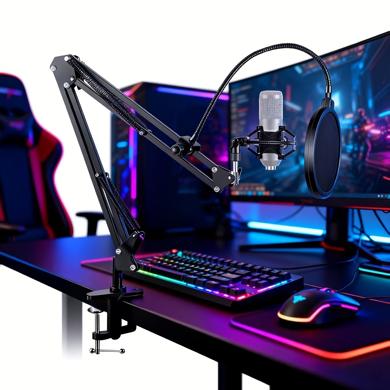 TEMU Live Streaming Inspelningsarmställ Set, Skrivbordsmikrofon Boomställ, Kolstål Saxarm Mikrofonställ, 360° Justerbar Live Streaming