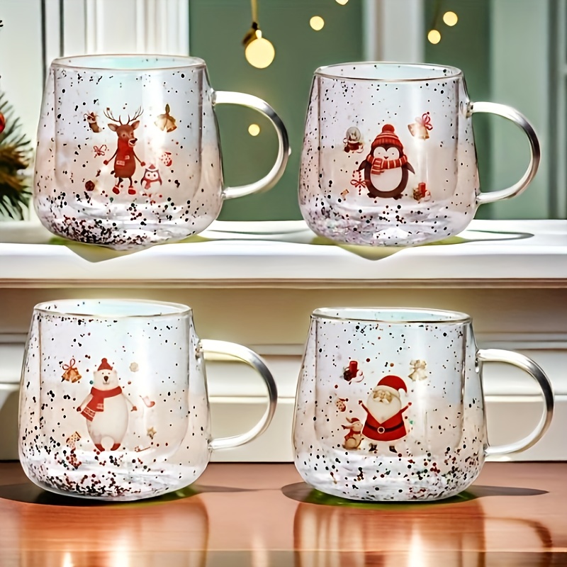 

Christmas-themed Double-walled Glass Mug - Heat-resistant, Non-slip Handle For Coffee, Milk, Water - Gift