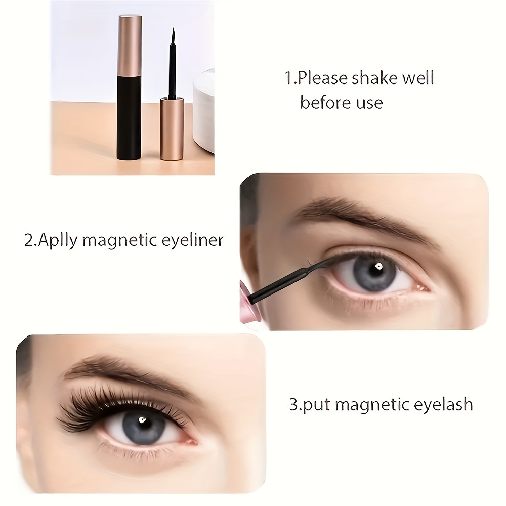 magnetic eyeliner and lashes pairs reusable false eyelashes with 2 eyeliner pens alcohol free no needed easy application for beginners tweezers included natural look for parties and festivals details 3