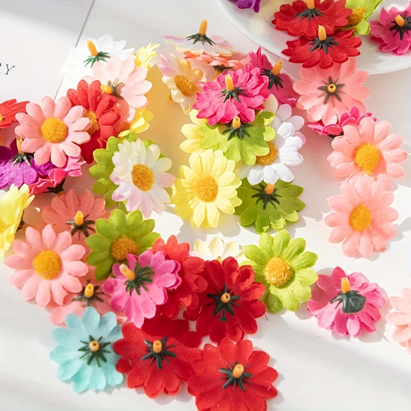 

50pcs/100pcs Daisy Artificial Flower Heads, 4cm/1.57in Fake Flower Heads For Home Decoration Garden Wedding Decoration Diy Wreath Gift Accessories