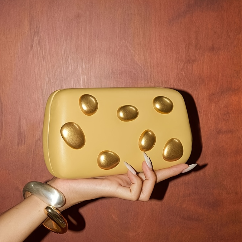 Women's Luxury 3D Texture Square Handbag - Elegant Golden-Tone Closure Party Bag with Golden Dome Lid & Lining, White & Golden Geometric Design for Weddings, Prom, Formal Events - Versatile Shoulder Bag for Evening Dresses & Everyday Use, Evening Bags For Women, Evening Bags Evening Bags For Women Elegant Classy, Hand Bags For Women, Purses For Women Elegant Classy, Mini Elegant Party Hand Bag, Elegant Bags For Women Classy, Fancy Clutches For Women, Handbag For Wedding,